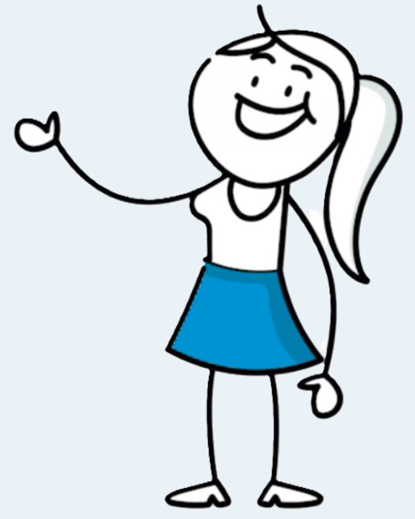 Carina Tranum, Projektassistent hos ProAssign ApS, animation, doodle, mørkeblå nederdel